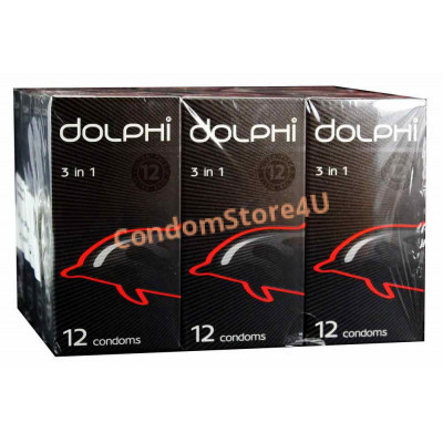 Блок презервативів Dolphi 3в1 ребристо-точкові №144 (12 пачок по 12 шт) 