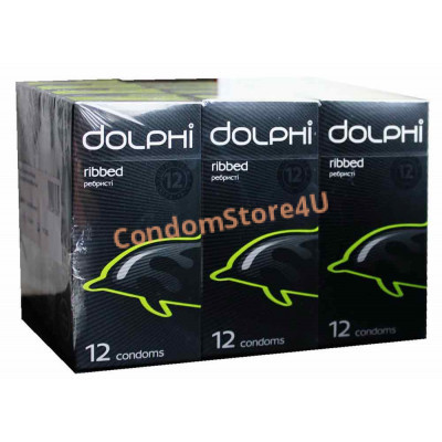 Блок презервативів Dolphi Ribbed ребристі №144 (12 пачок по 12 шт)