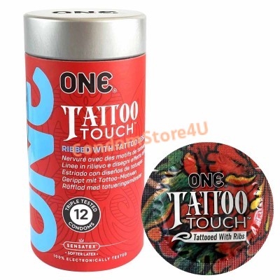 ONE Tattoo Touch Textured Condoms 12pcs Tattoo Design⭐️CondomStore4u.com
