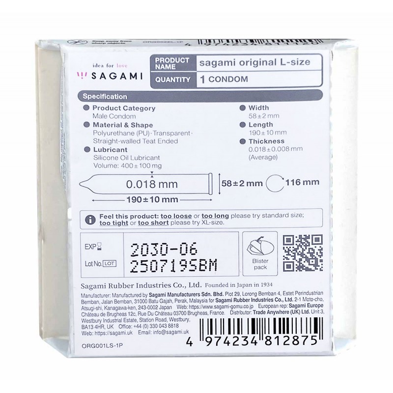 Polyurethane condoms Sagami Original 0.01 L-Size (large size) 1 pcs — photo 2