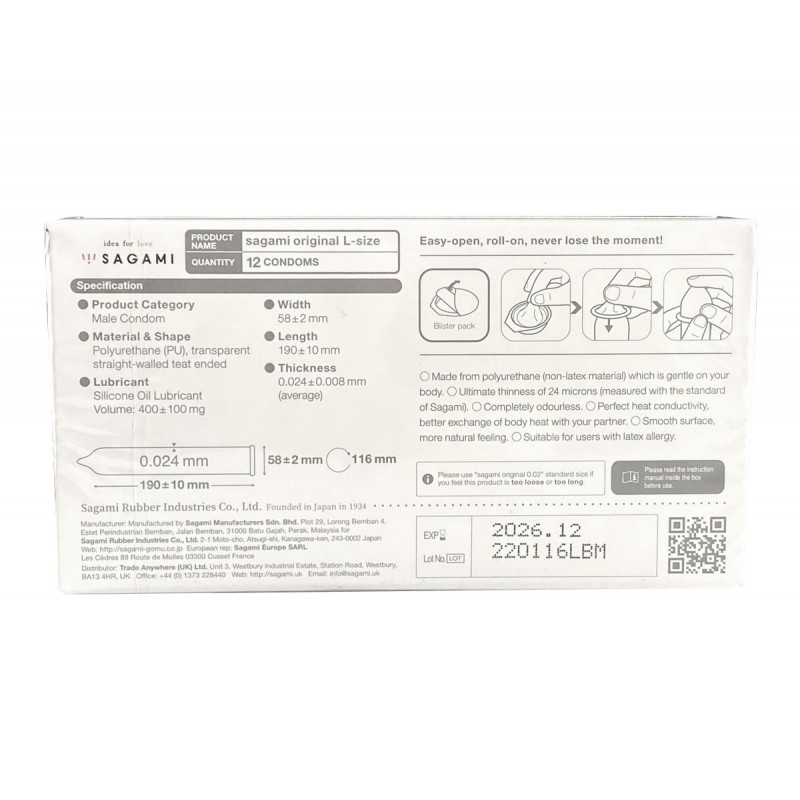 Polyurethane condoms Sagami Original 0.02 L-Size 12 pcs — photo 2