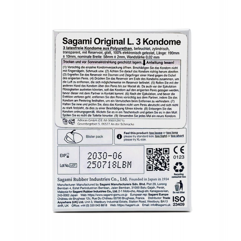 Polyurethane condoms Sagami Original 0.02 L-Size (large) 3 pcs — photo 2