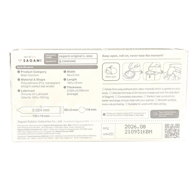 Polyurethane condoms Sagami Original 0.02 L-Size 6 pcs — photo 2